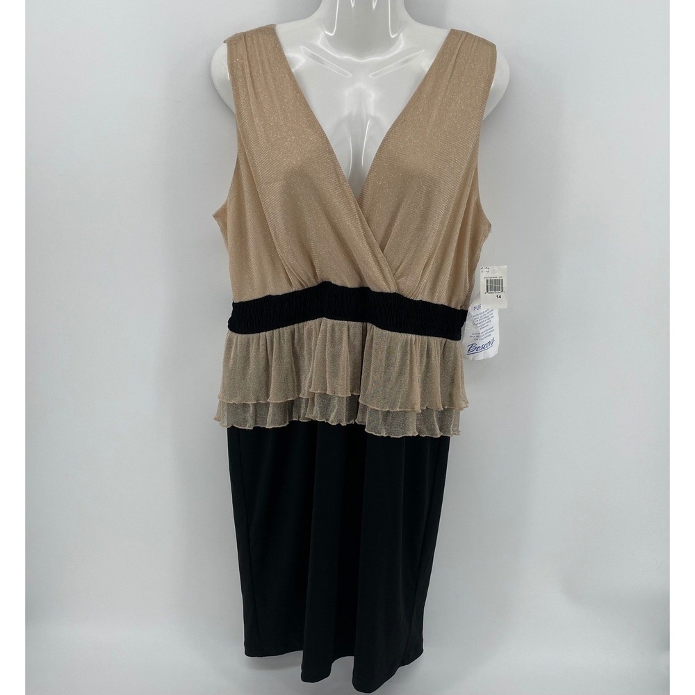 Rabbit Rabbit Designs Gold Metallic Mesh Peplum Sheath Dress Black Size 14 NWT - Picture 2 of 10